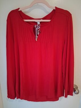 Tommy Hilfiger Red Long-Sleeve Lace-Up Blouse NWT